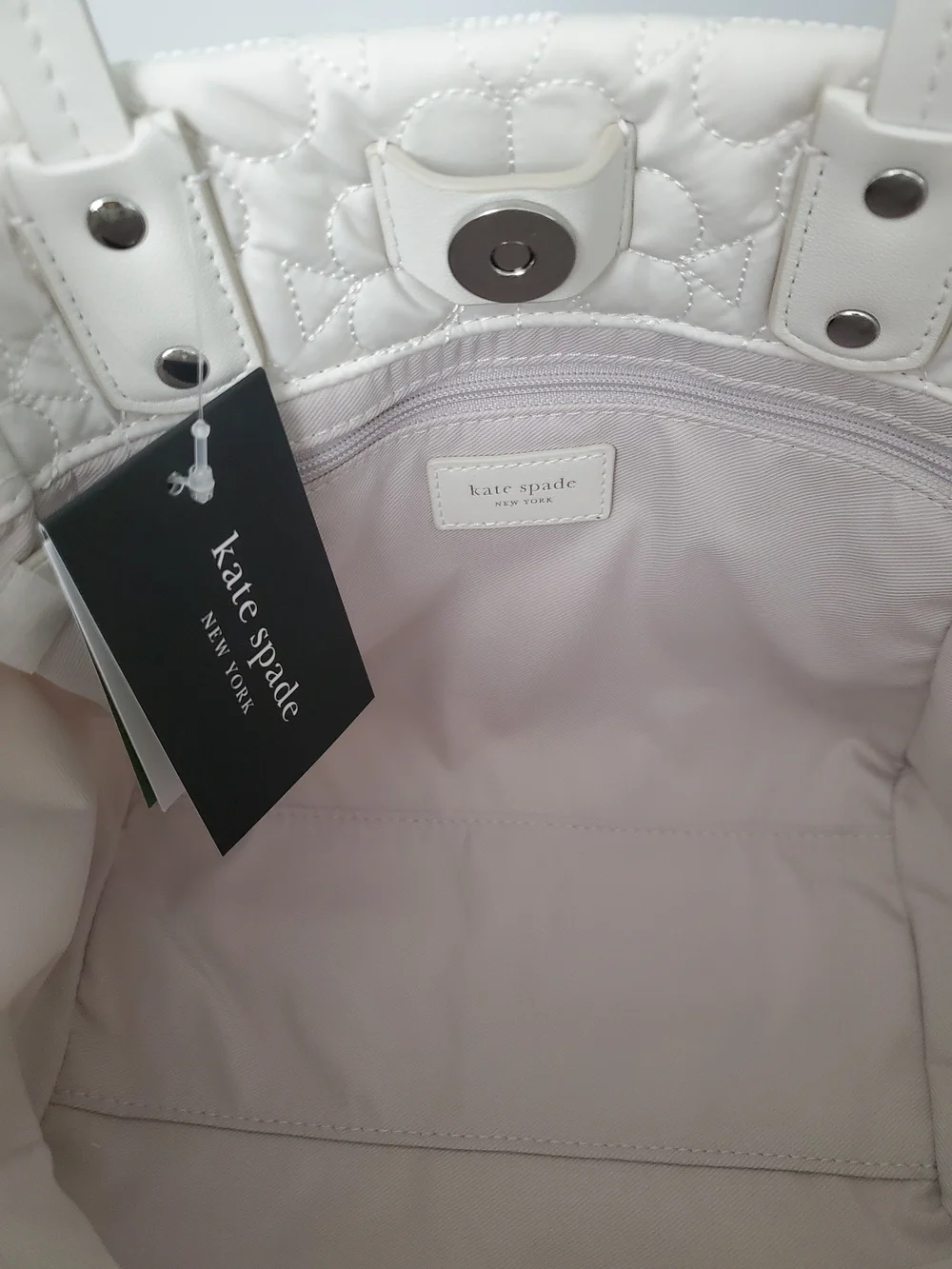 kate spade Tilly White Quilted Small Tote Bag with Detachable Strap. NWT.